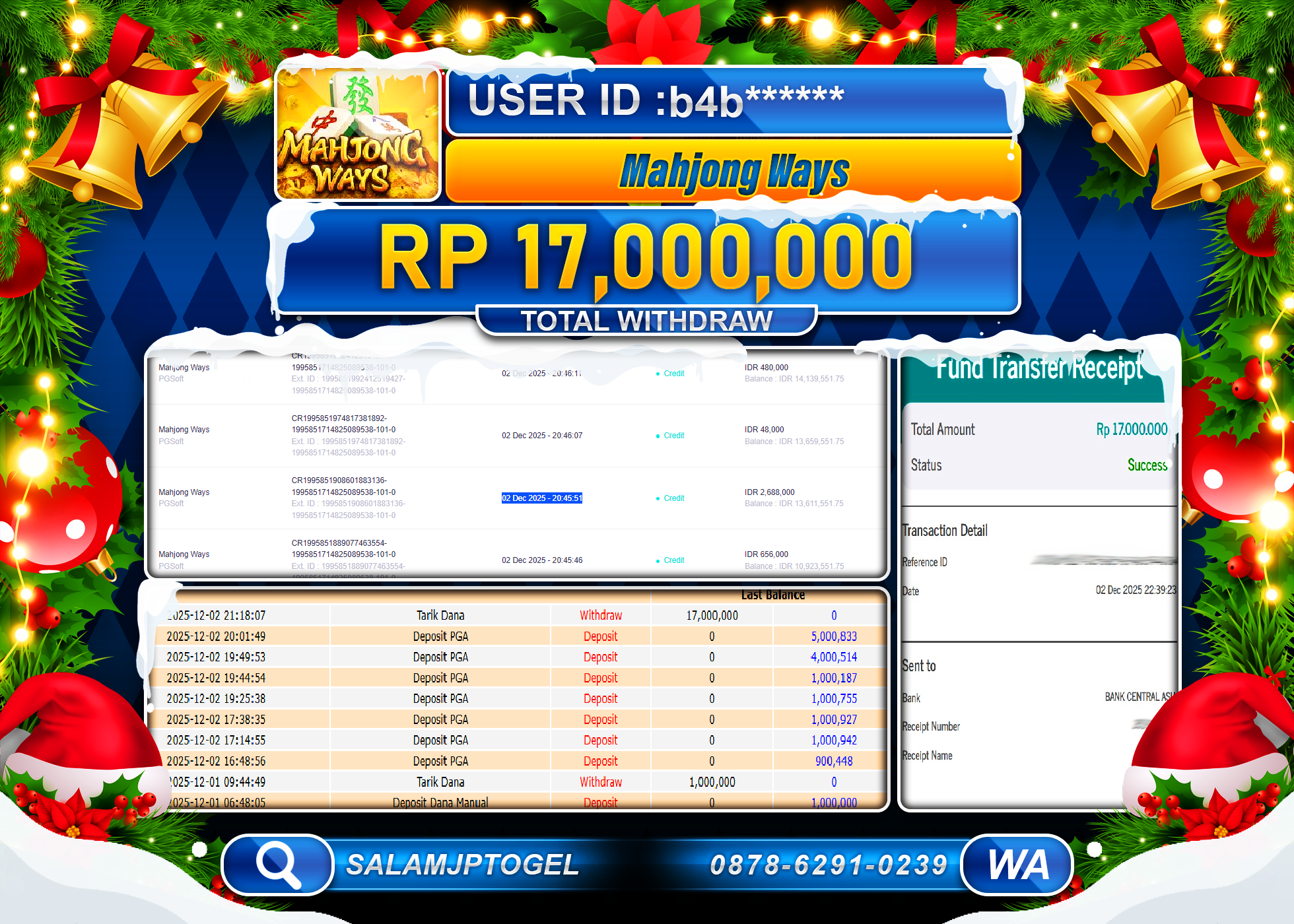 SALAMJPTOGEL JACKPOT Mahjong Ways - PGSoft Rp.17,000,000  - LUNAS