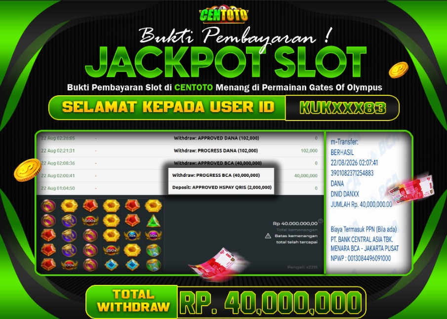 BUKTI JACKPOT LUNAS CENTOTO  RP 40.000.000,-LUNAS