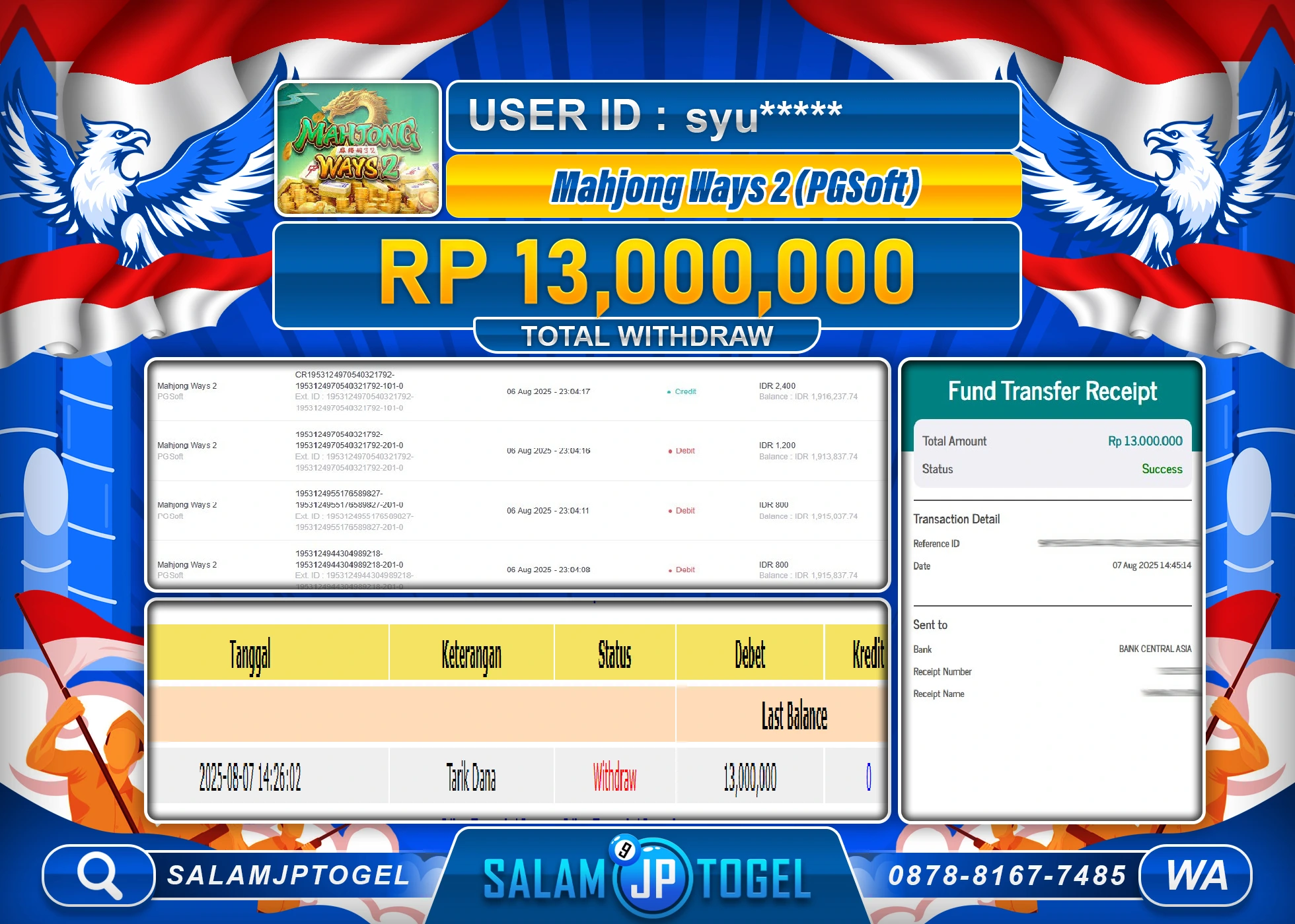 SALAMJPTOGEL MENANG MAHJONG WAYS 2  Rp.13,000,000