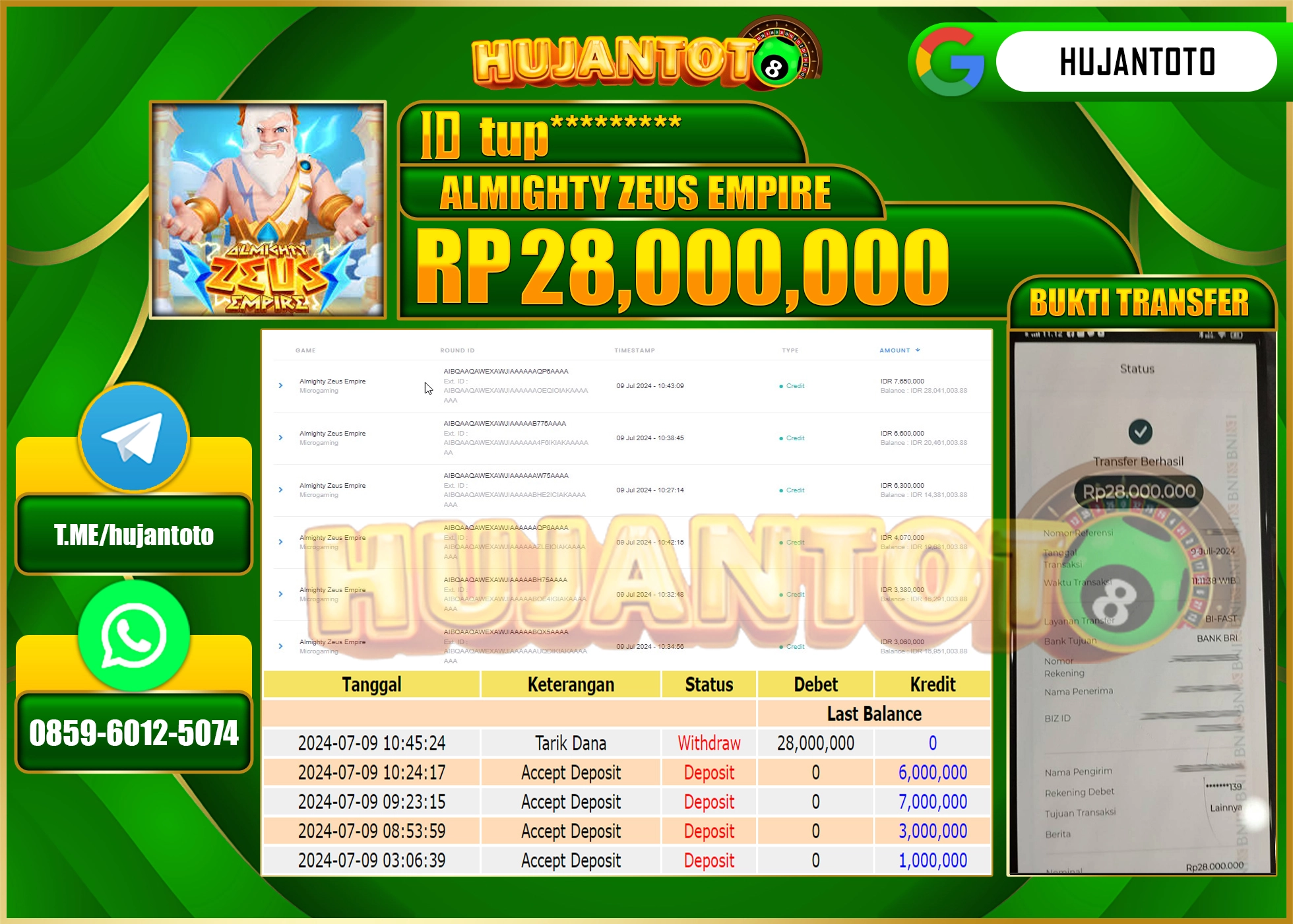 HUJANTOTO MENANG SLOT ALMIGHTY ZEUS EMPIRE 28,000,000 - LUNAS 