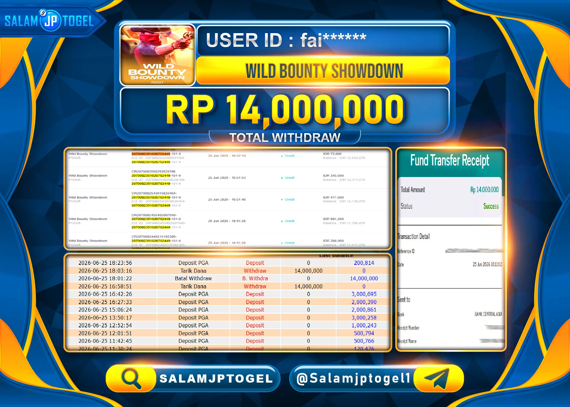 SALAMJPTOGEL Menang SLOT GACOR WILD BOUNTY SHOWDOWN Rp.14,000,000- LUNAS