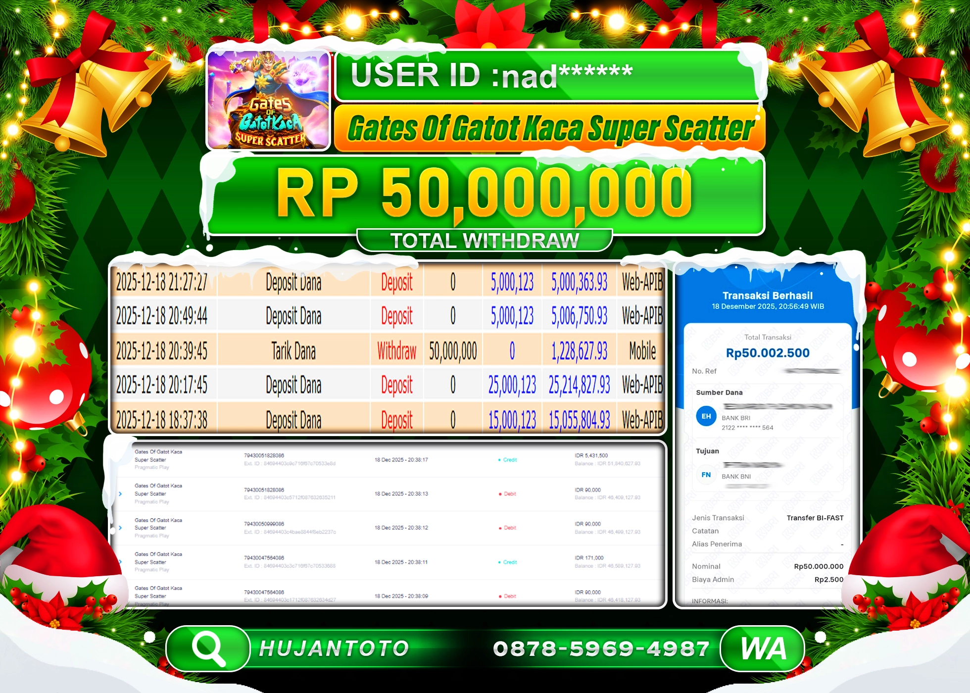 HUJANTOTO - BUKTI JACKPOT SLOT GATES OF OLYMPUS SUPER SCATTER Rp.50,000,000 - TERBAYAR LUNAS