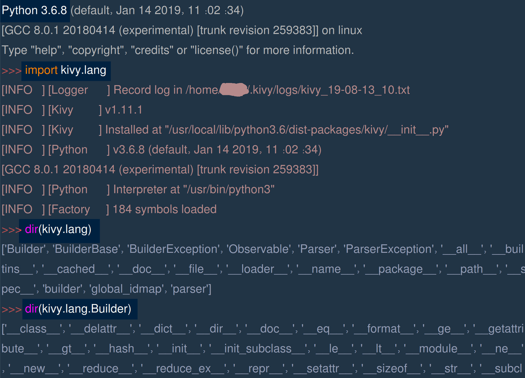 Screenshot of Python IDLE import the Builder() method in the kivy.lang library