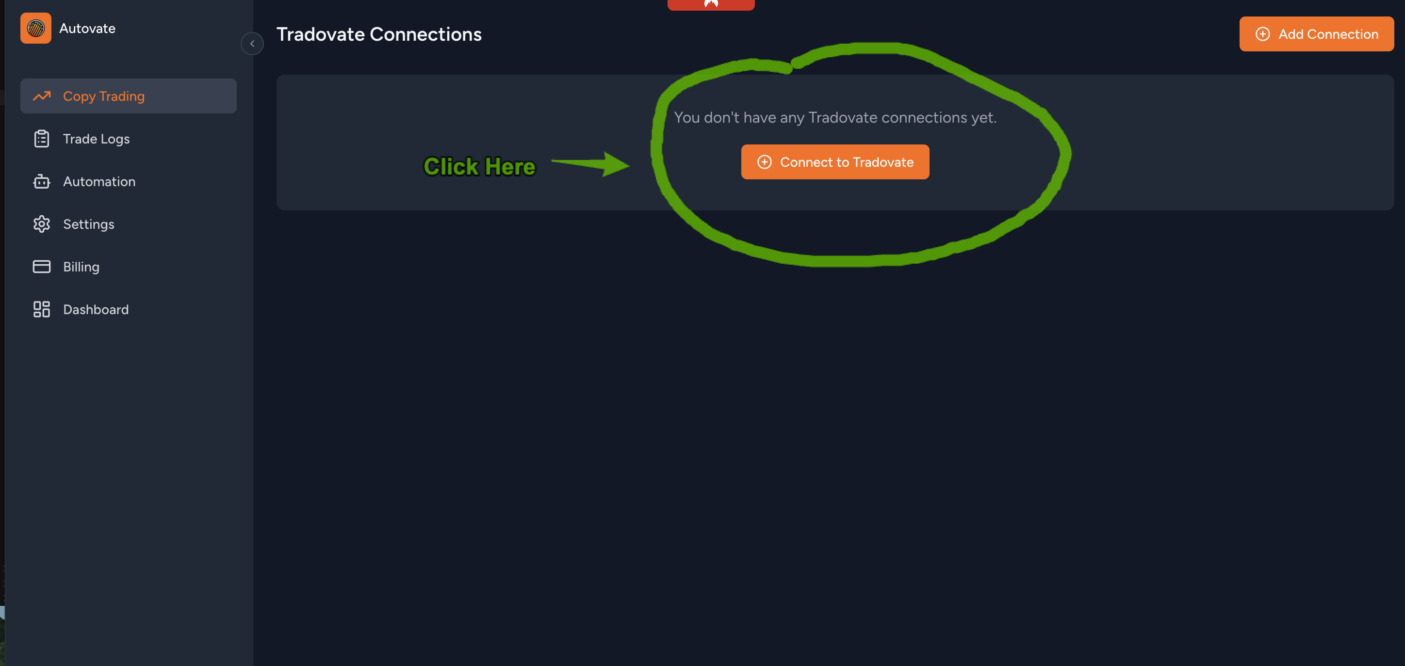 Connect to Tradovate button