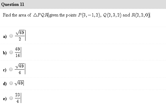 Solved Find The Area Of Delta Pqr Given The Points P 3 1