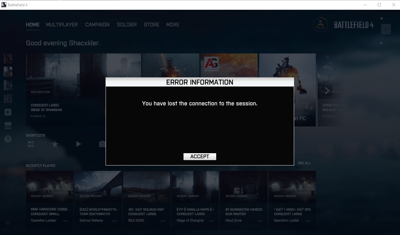 constantly you have lost connection with the sessions pc battlefield 4