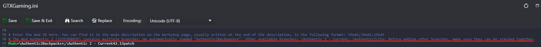 Project Zomboid Mod Branches Example