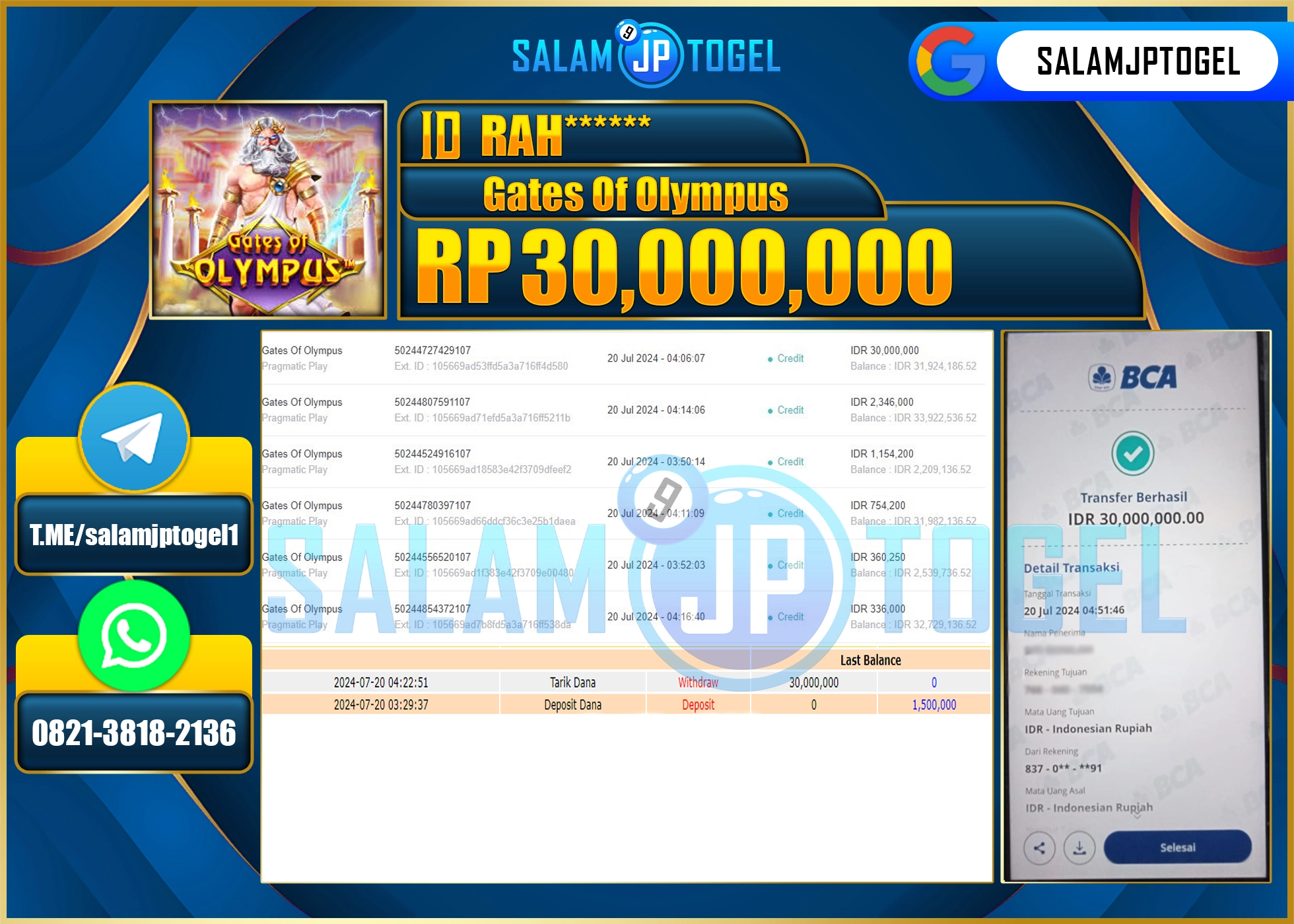 SALAMJPTOGEL MENANG GATES OF OLYMPUS RP. 30,000,000.,LUNAS