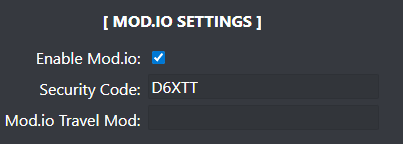 Start.bat Mod.io section - paste security code