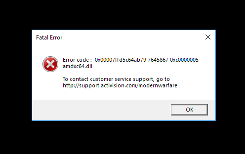 Error Code: 0x00007ffd5c64ab79 7645867 0xc0000005 amdxc64.dll 