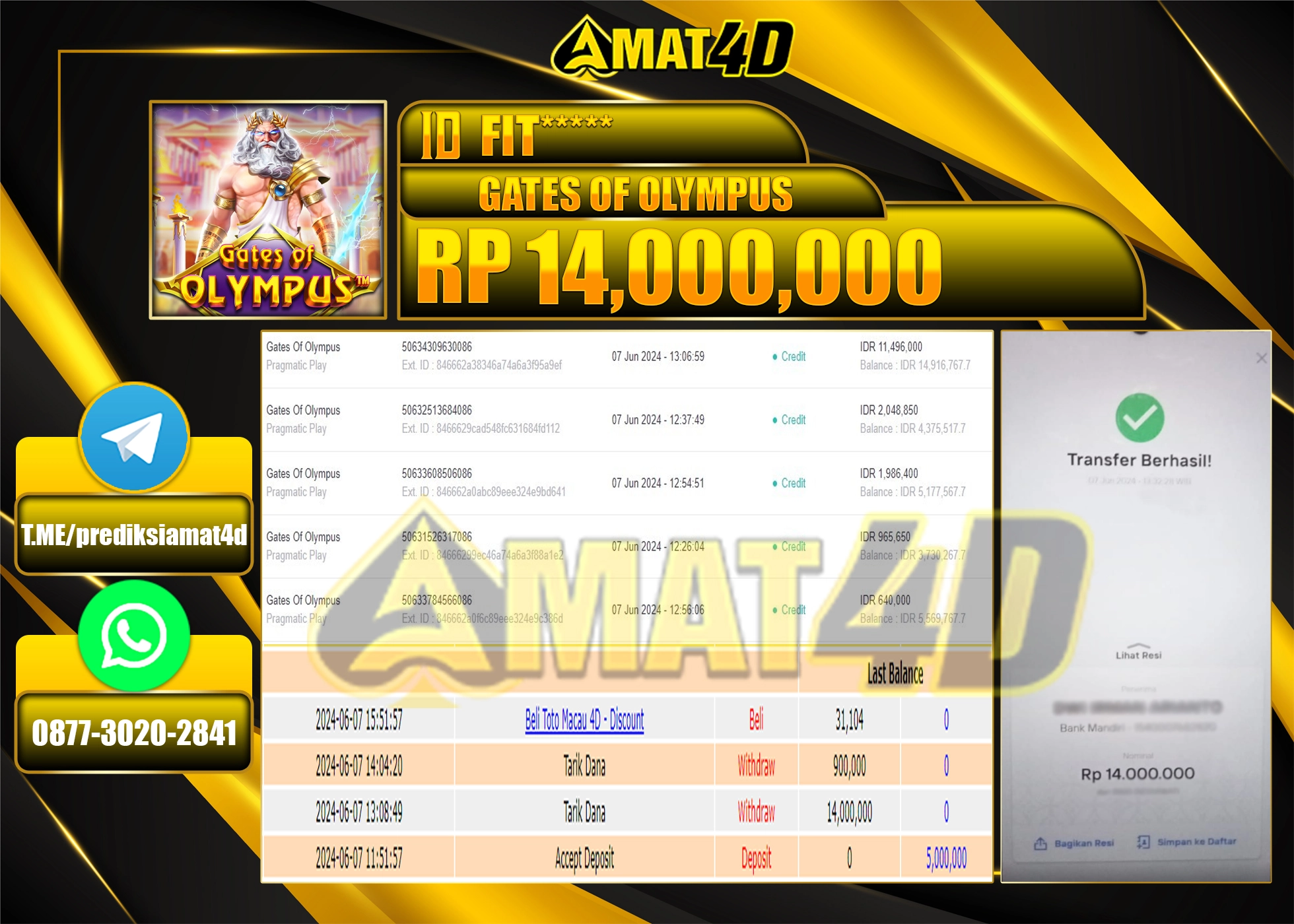 AMAT4D JACKPOT SLOT GATES OF OLYMPUS Rp.14.000.000 BERHASIL DI BAYAR LUNAS