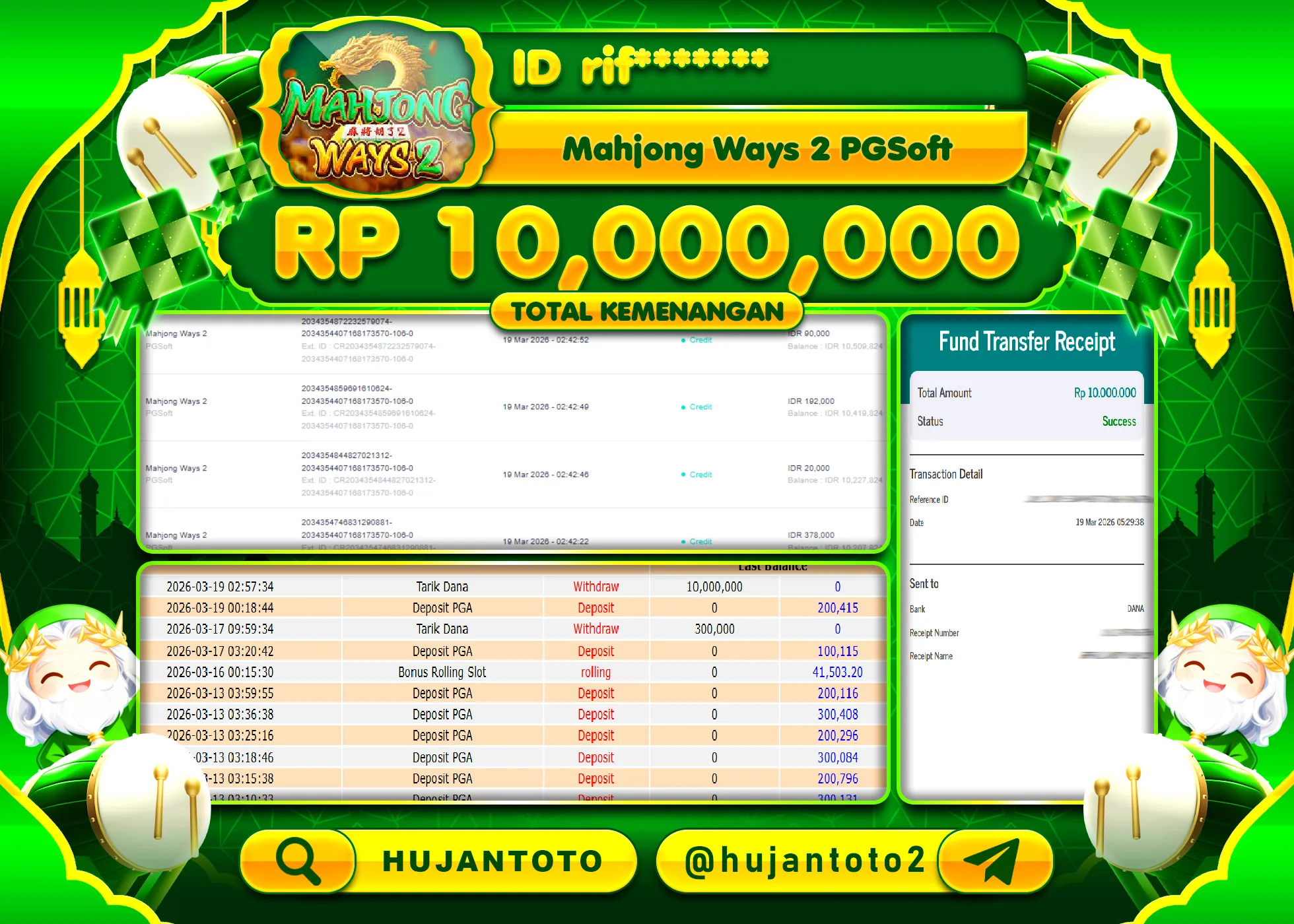 HUJANTOTO - BUKTI JACKPOT MENANG SLOT MAHJONG WAYS 2 Rp.10,000,000 - TERBAYAR LUNAS