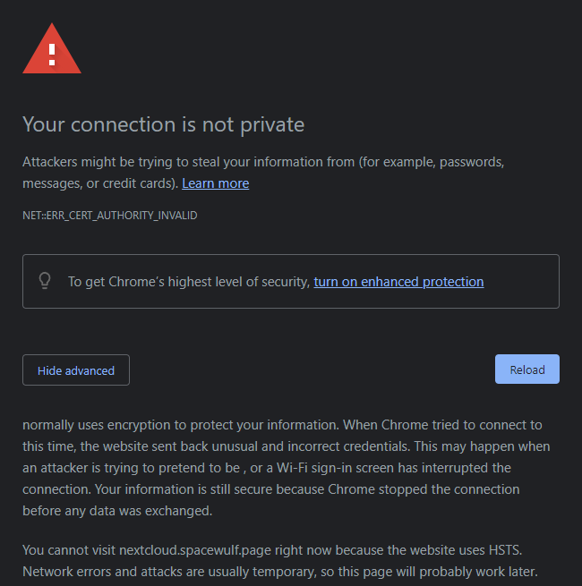 unRAID NextCloud SWAG Privacy Error unRAID