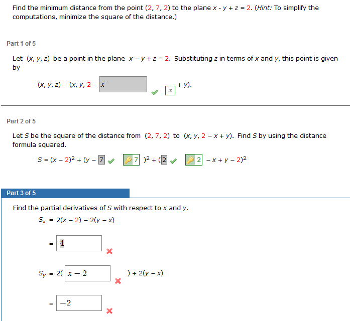 Solved Find The Minimum Distance From The Point 2 7 2 Chegg Com