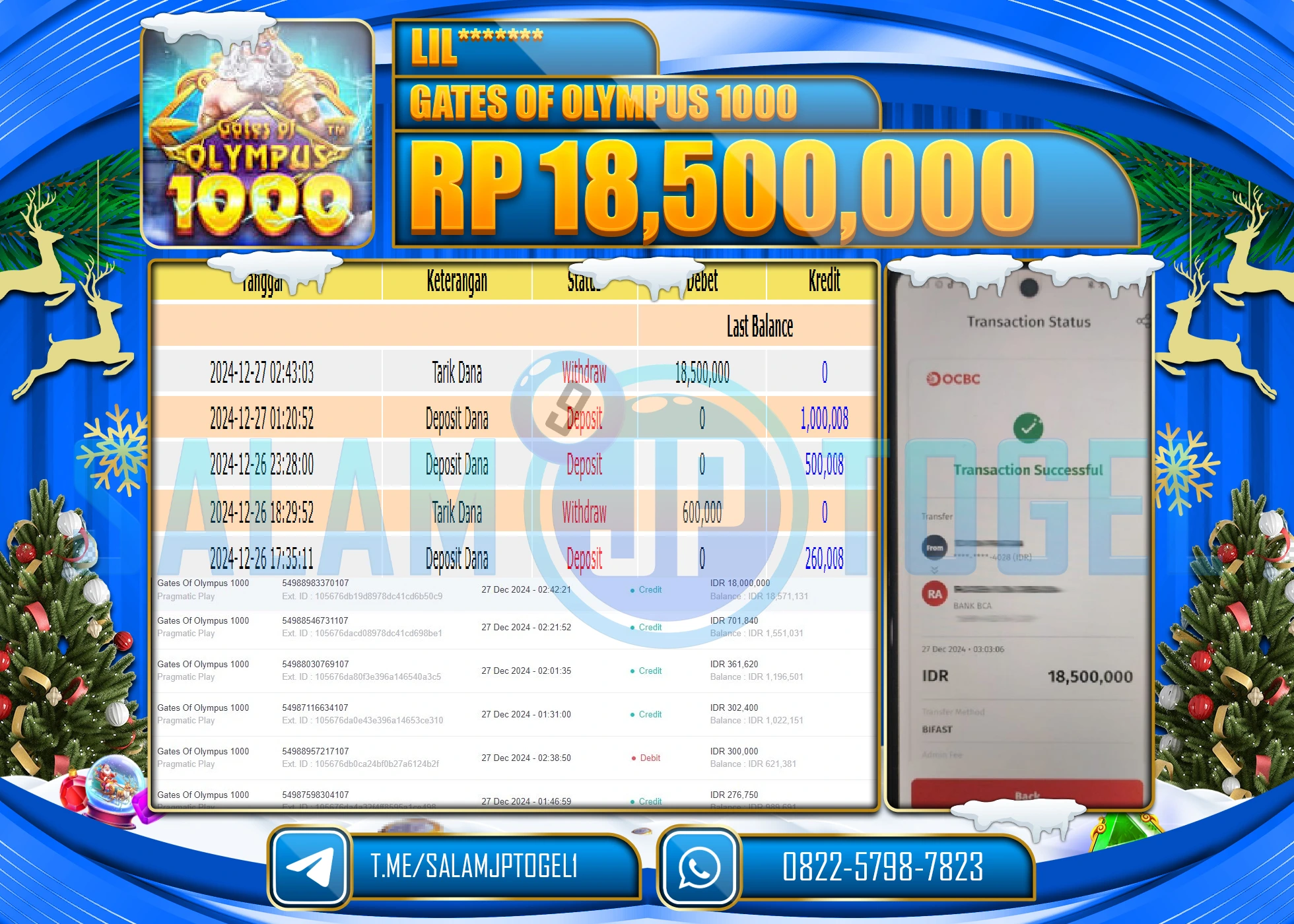 SALAMJPTOGEL MENANG GATES OF OLYMPUS 1000 Rp.18,500,000 LUNAS