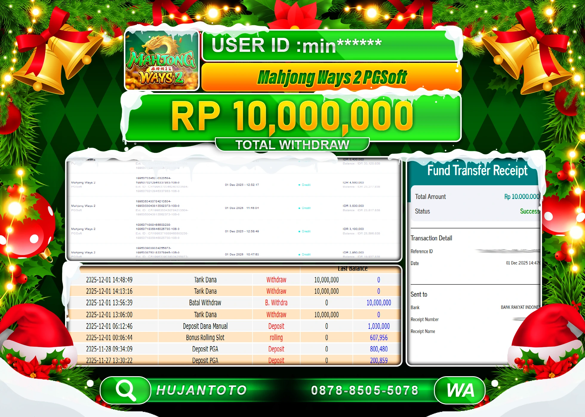 HUJANTOTO - BUKTI JACKPOT MENANG SLOT MAHJONG WAYS 2 Rp.10,000,000 - TERBAYAR LUNAS