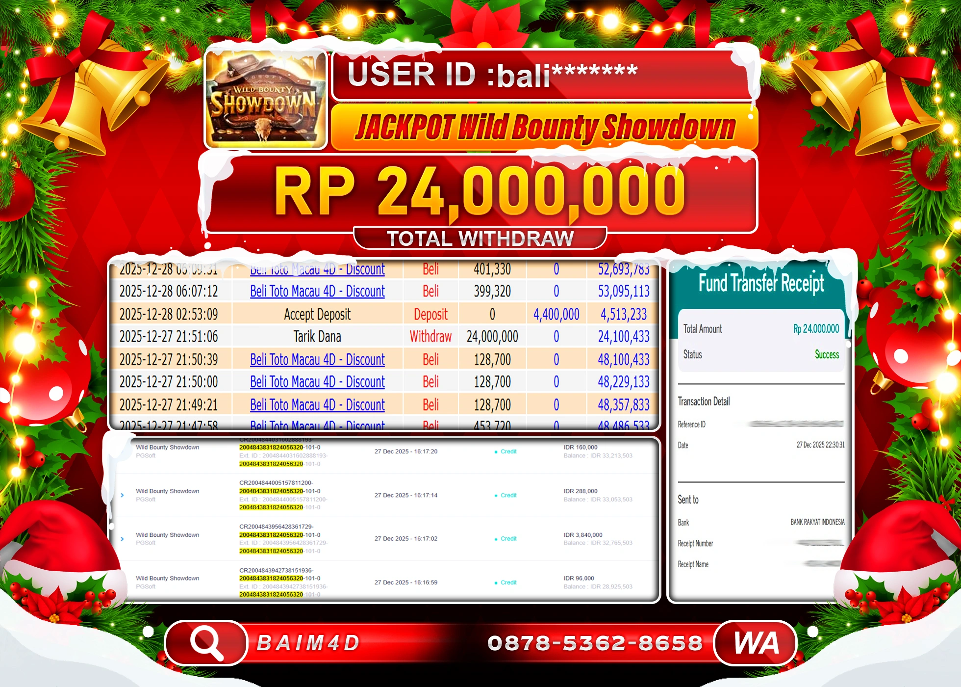 BAIM4D JACKPOT  SLOT WILD BOUNTYSHOWDOWN Rp.24,000,000 - LUNAS