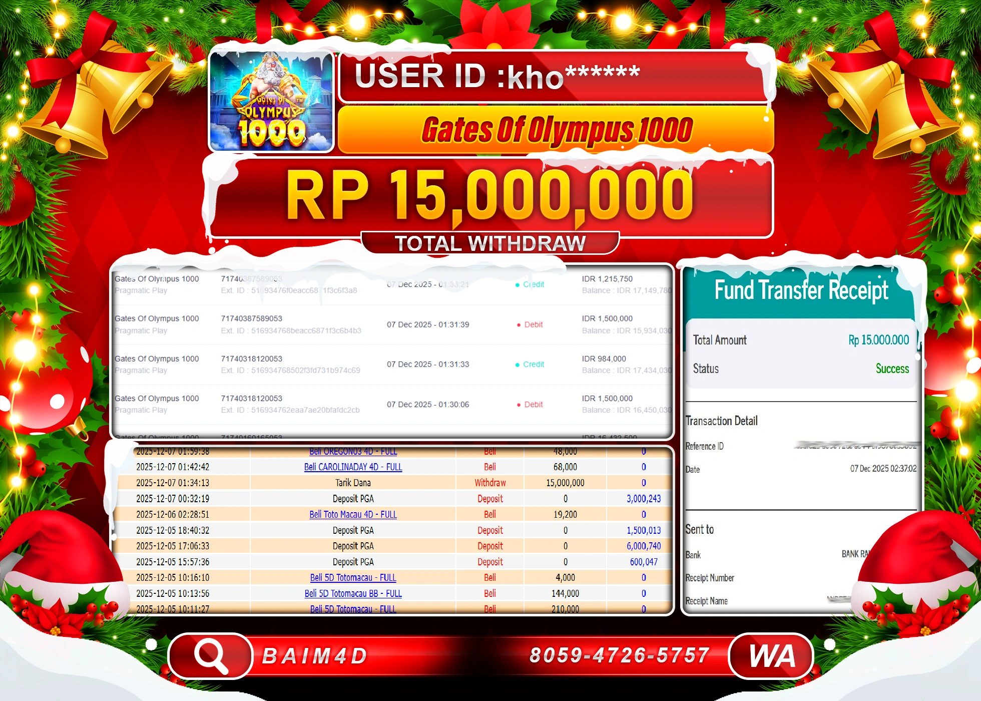 BAIM4D JACKPOT SLOT GATES OF OLYMPUS 1000 Rp.15,000,000 - LUNAS