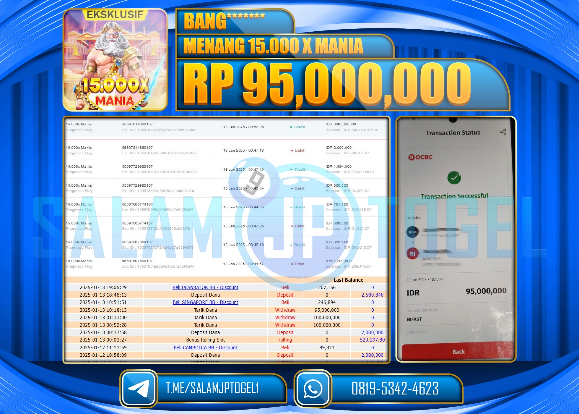 SALAMJPTOGEL MENANG SLOT 15.000 X MANIA Rp.95,000,000 LUNAS