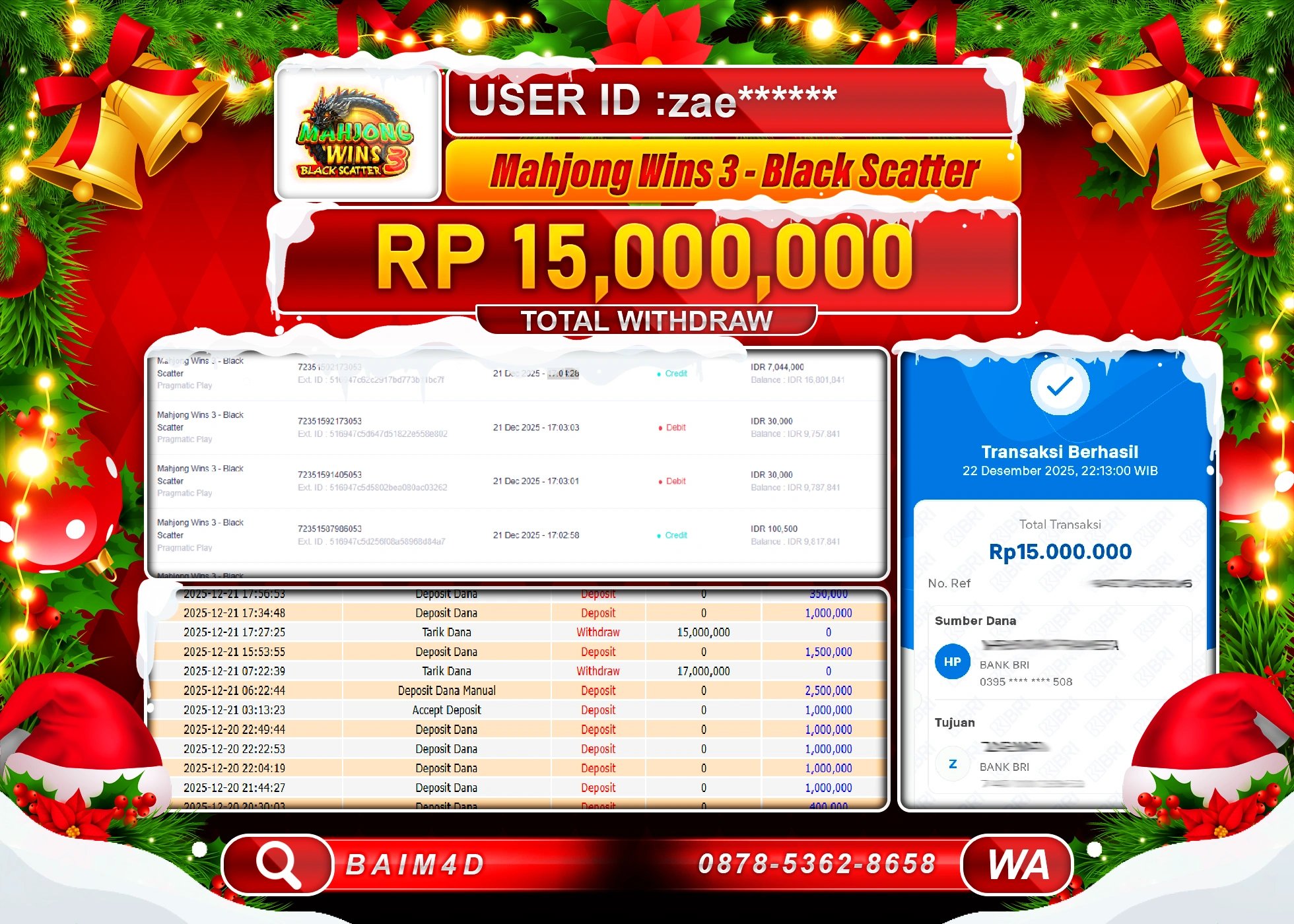 BAIM4D JACKPOT  SLOT MAHJONG WINS 3 Rp.15,000,000 - LUNAS