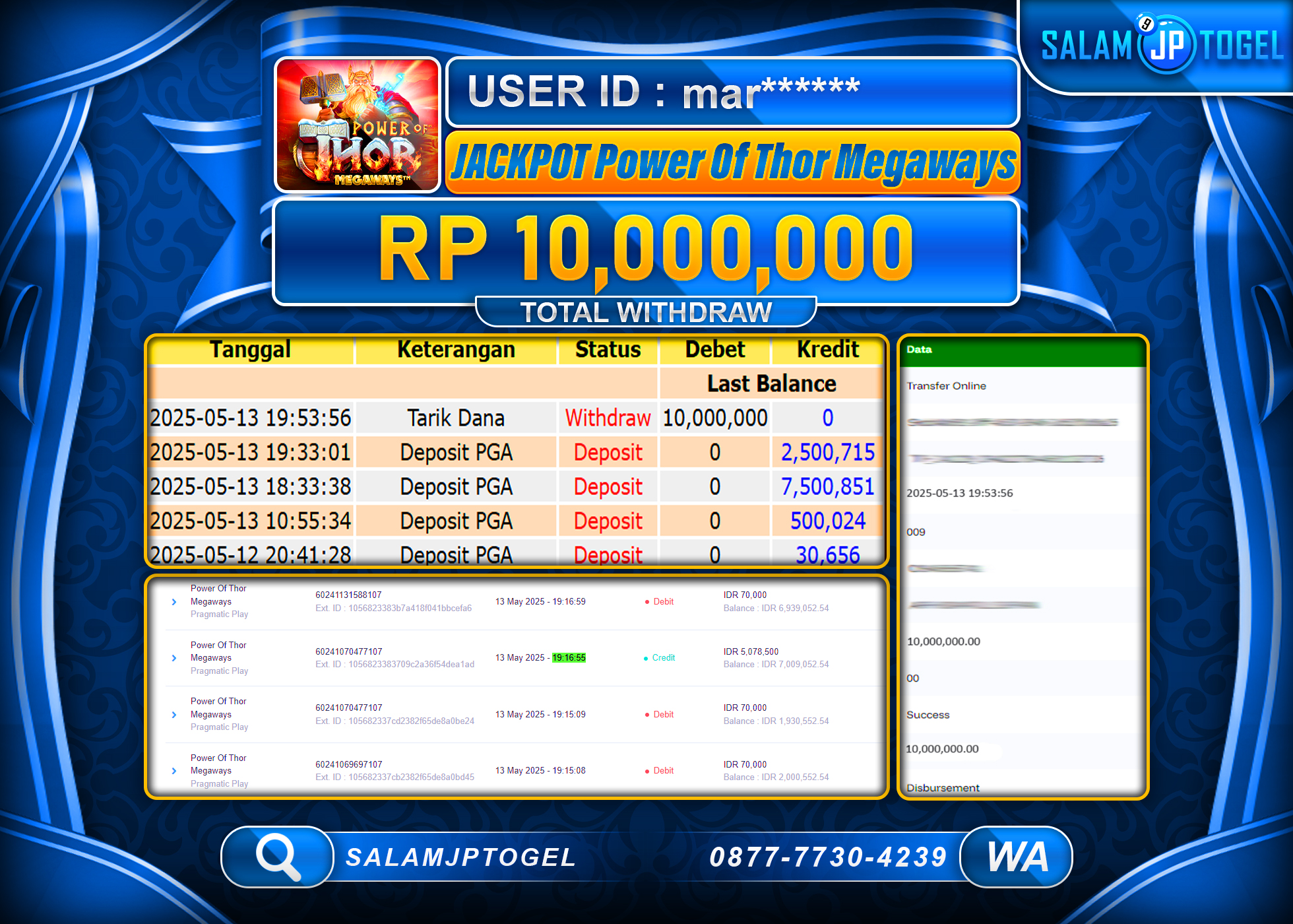 SALAMJPTOGEL MENANG POWER OF THOR Rp.10,000,000 LUNAS