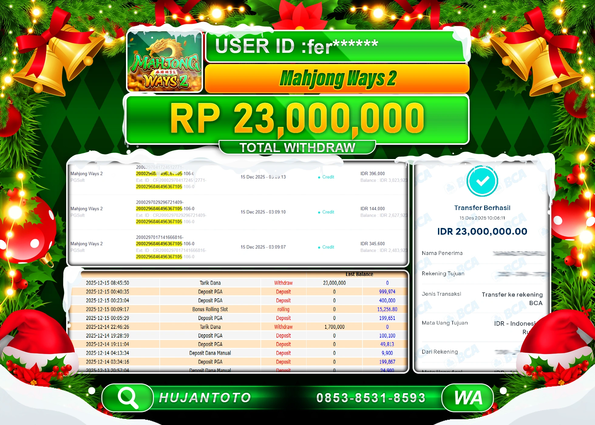 HUJANTOTO - BUKTI JACKPOT MENANG SLOT MAHJONG WAYS 2 PG SOFT Rp.23,000,000 - TERBAYAR LUNAS