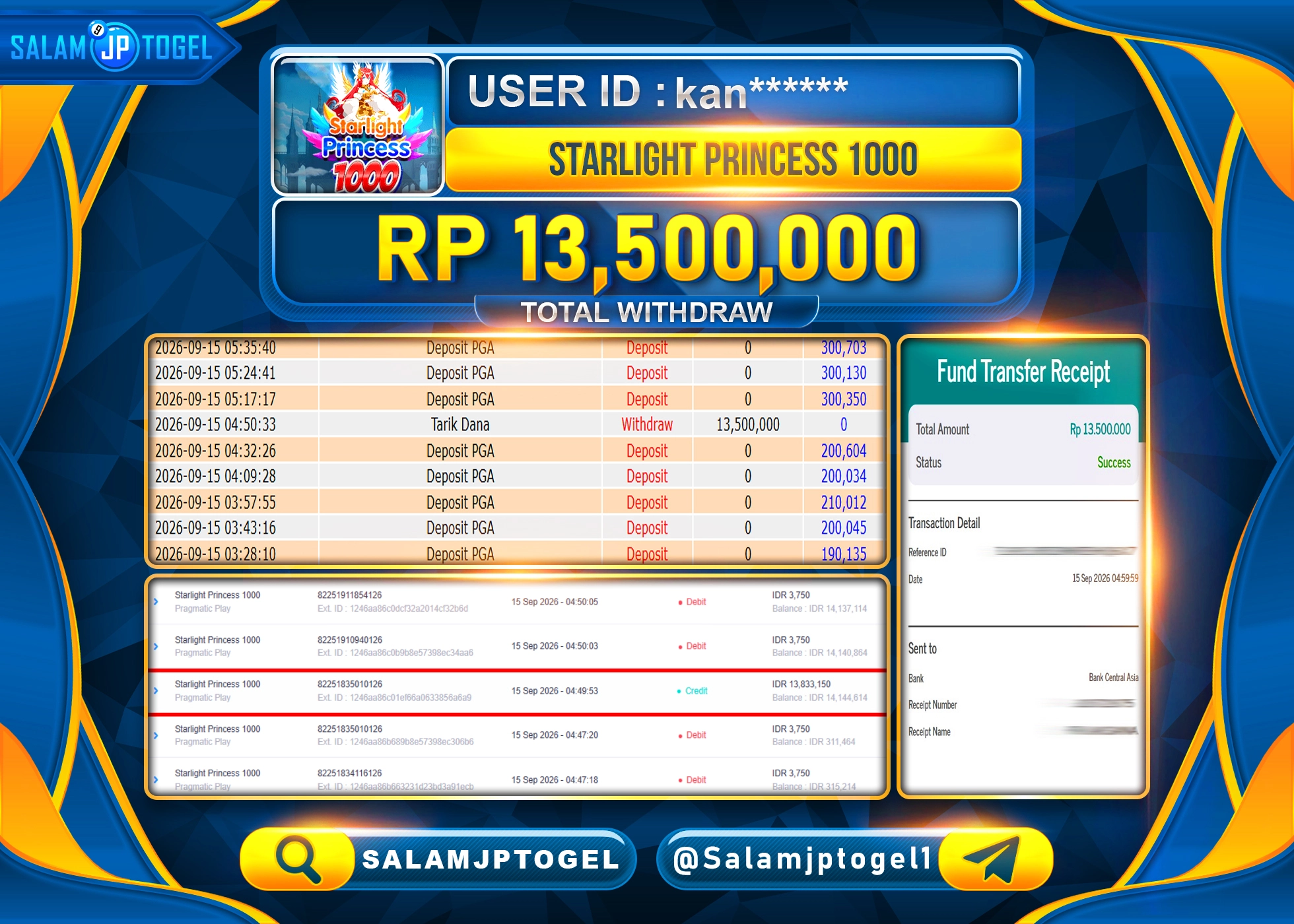 SALAMJPTOGEL JACKPOT MENANG STARLIGHT PRINCESS 1000 Rp.13,500,000 - LUNAS