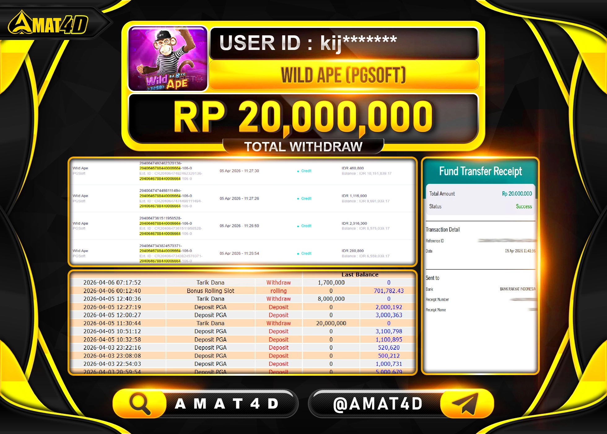 AMAT4D KEMENANGAN MENANG DI WILD APE PG SOFT Rp.20,000,000 BERHASIL TERBAYAR LUNAS