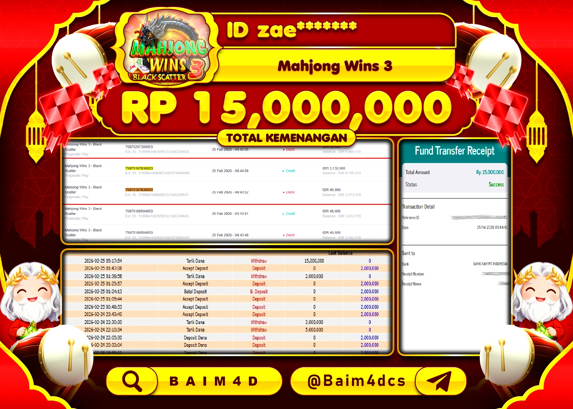 BAIM4D JACKPOT SLOT MAHJONG WINS 3 Rp.15,000,000 - LUNAS