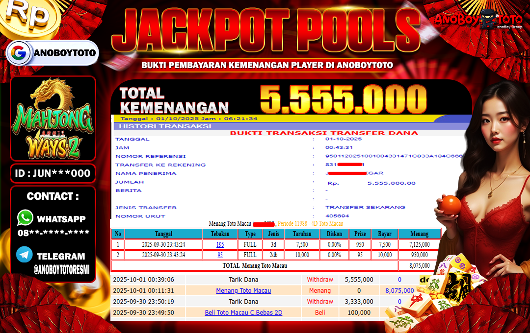 ANOBOYTOTO di Mahjong Ways 2 PGSoft RP.5.555.000 LUNAS