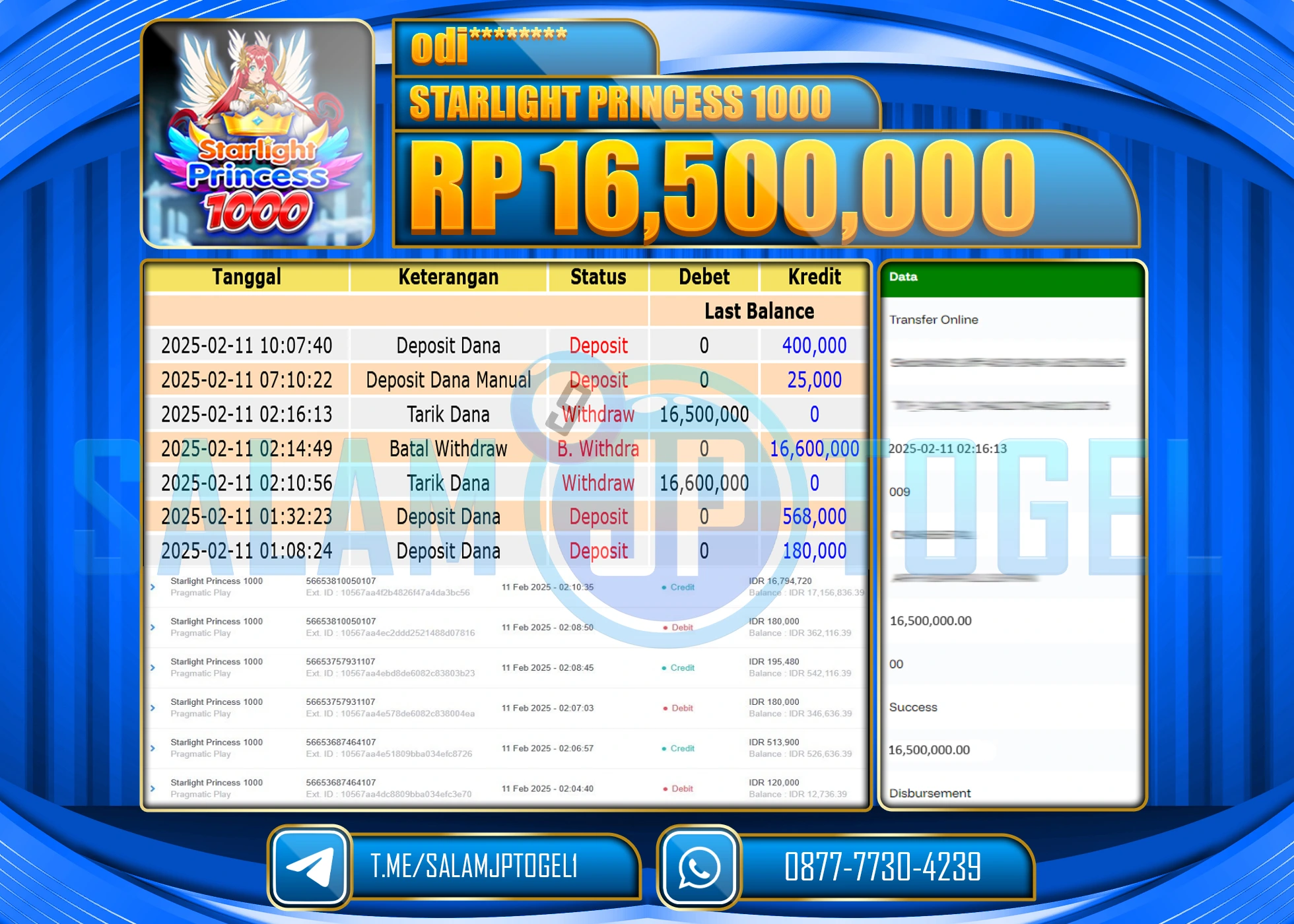 SALAMJPTOGEL MENANG STARLIGHT PRINCESS 1000  Rp.16,500,000 LUNAS