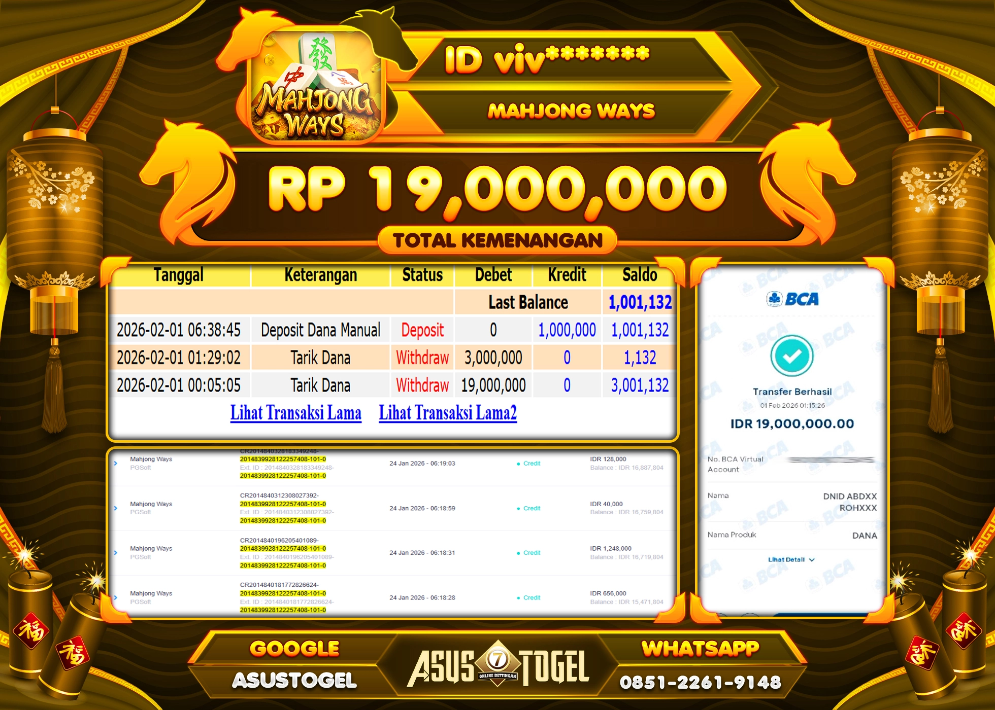 ASUSTOGEL KEMENANGAN DI SLOT MAHJONG WAYS SEBESAR 19,000,000 - RUPIAH LUNAS