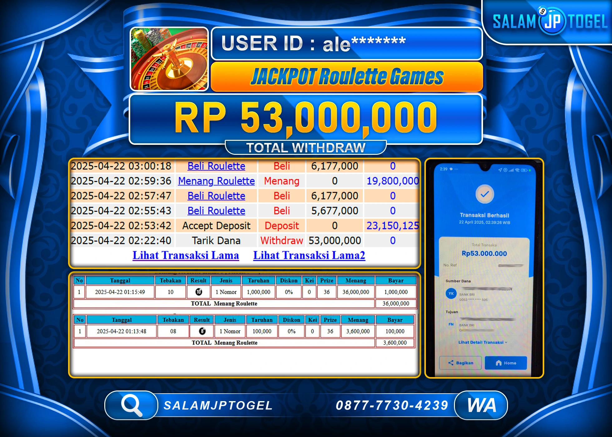 SALAMJPTOGEL MENANG ROULETTE GAMES Rp.53,000,000 LUNAS