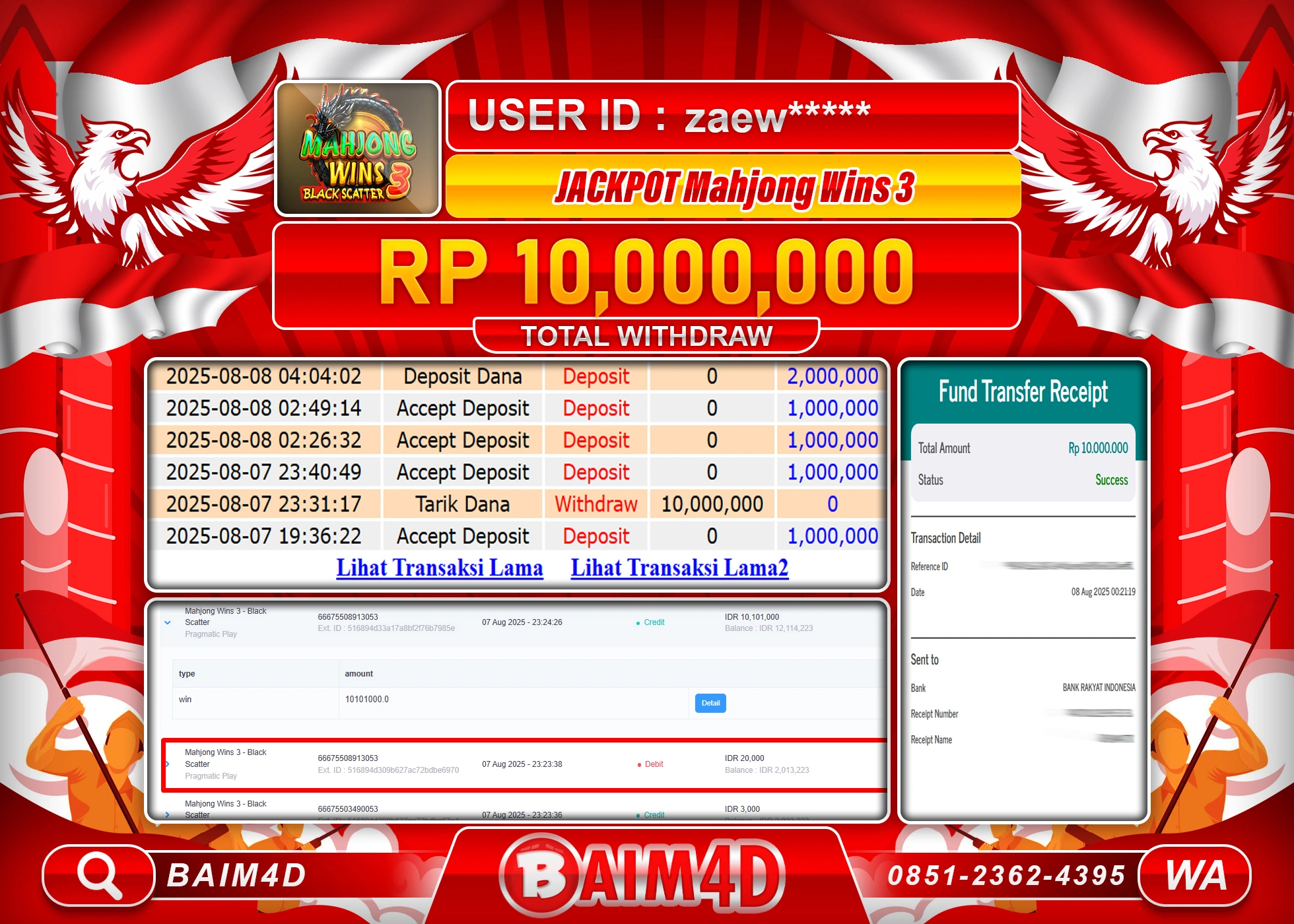 BAIM4D JACKPOT  SLOT  MAHJONG WINS 3  Rp.10,000,000.- LUNAS
