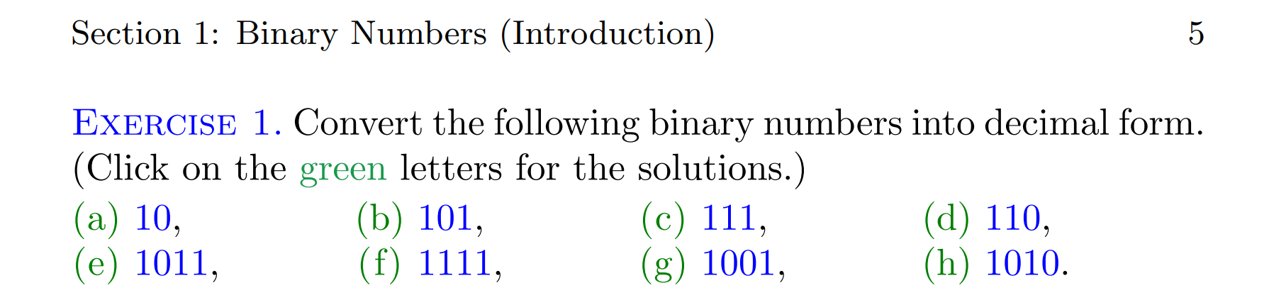 Binary Numbers - Section 1