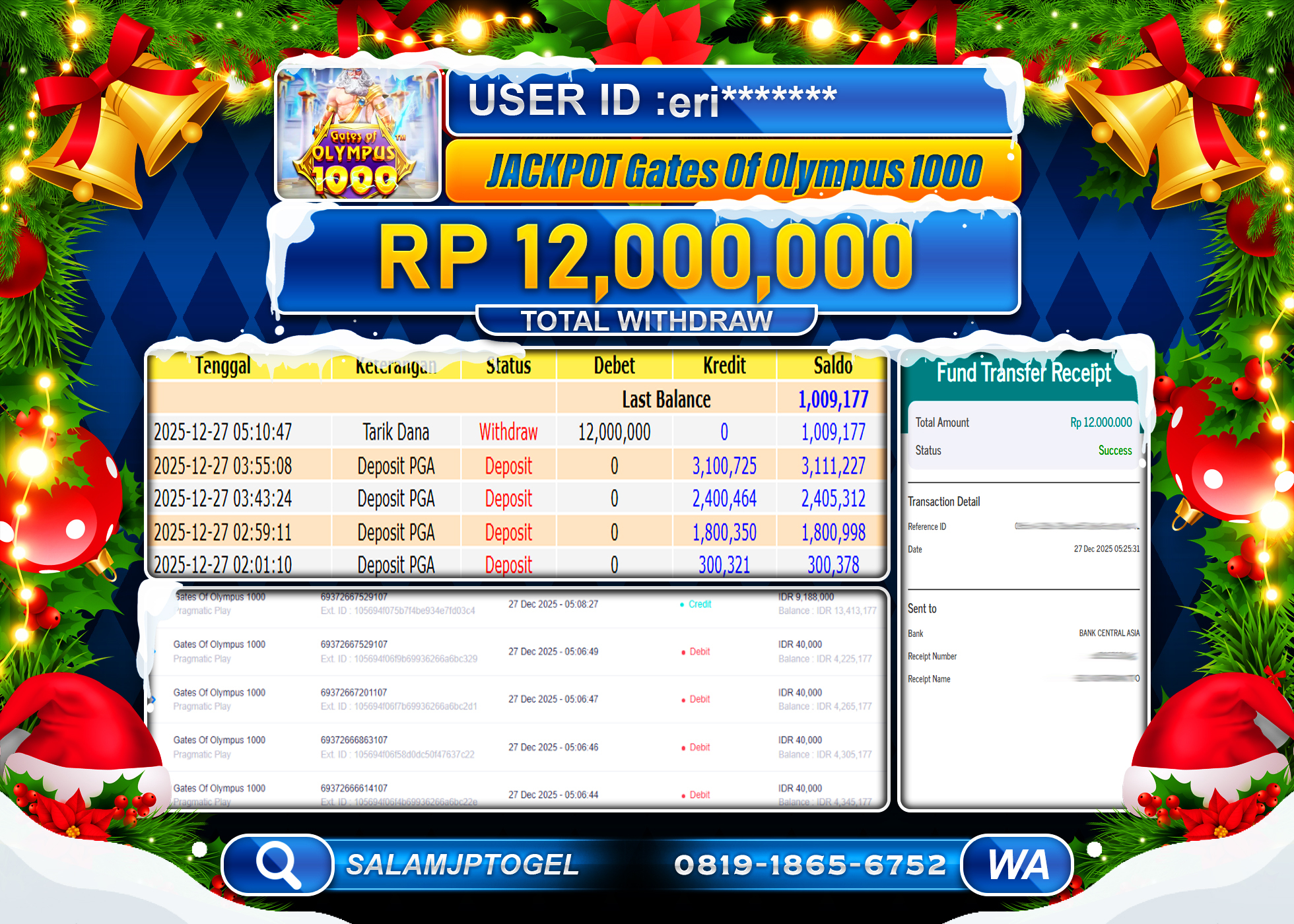 SALAMJPTOGEL JACKPOT MENANG GATES OF OLYMPUS 1000 Rp.12,000,000 - LUNAS