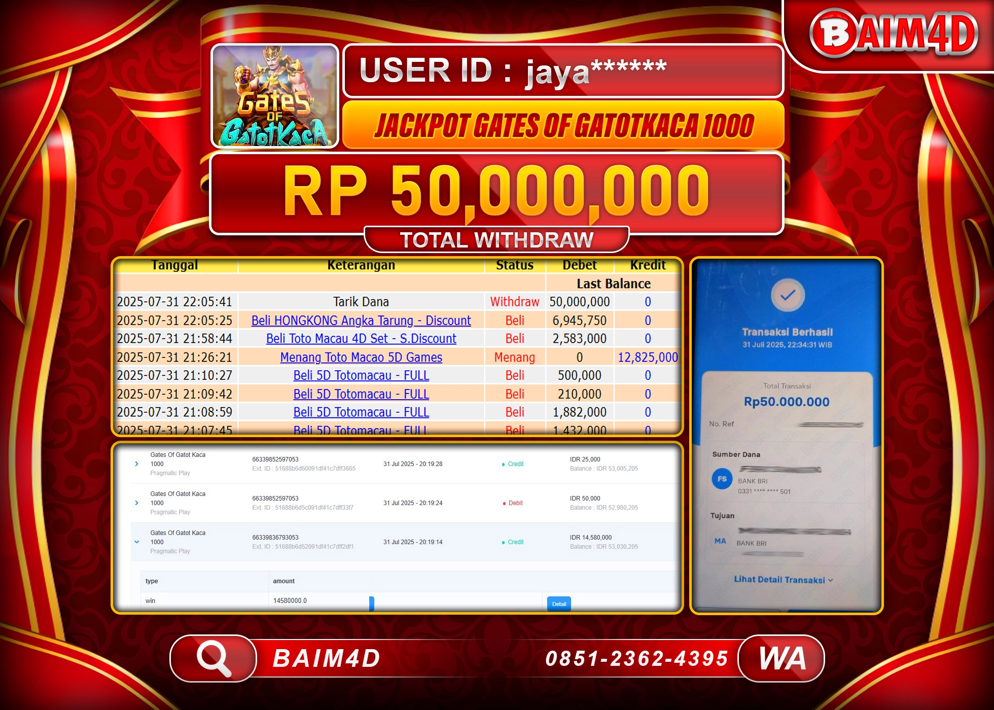 BAIM4D JACKPOT SLOT GATES OF OLYMPUS 1000 Rp.50,000,000.- LUNAS