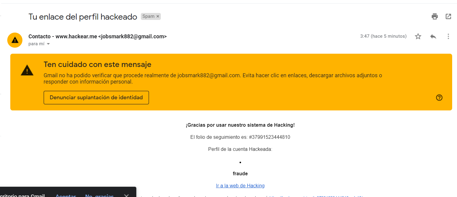 Mail de Hackear.me FRAUDULENTO. es SPAM