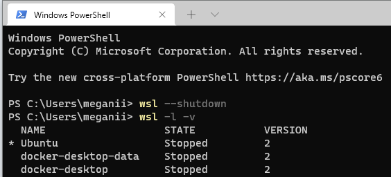 wsl shutdown in PowerShell