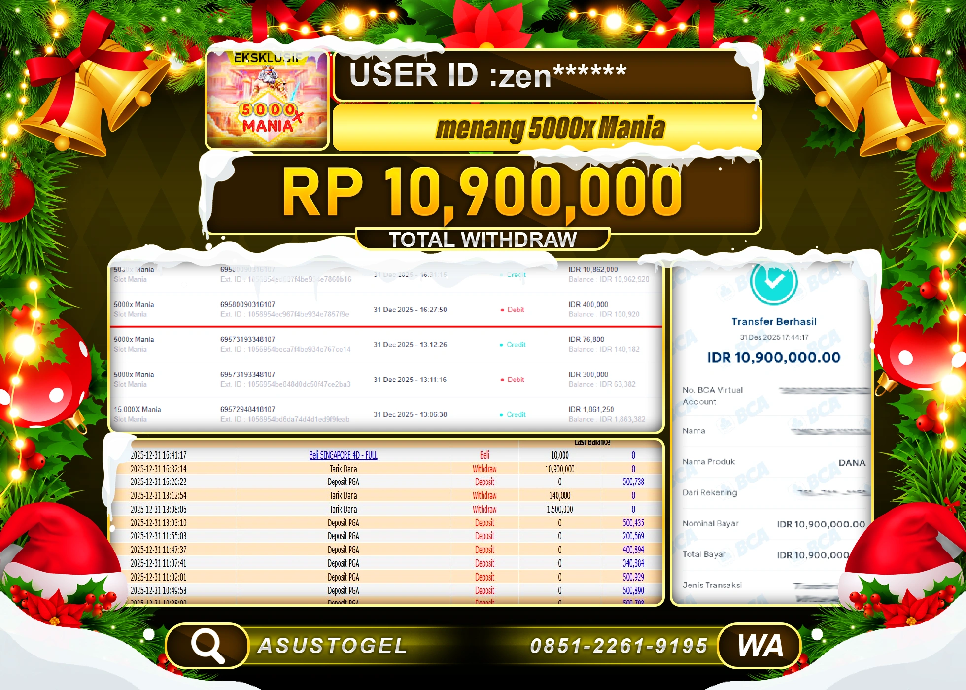 ASUSTOGEL KEMENANGAN DI SLOT 5000X MANIA GAMES SEBESAR 10,900,000 - RUPIAH LUNAS