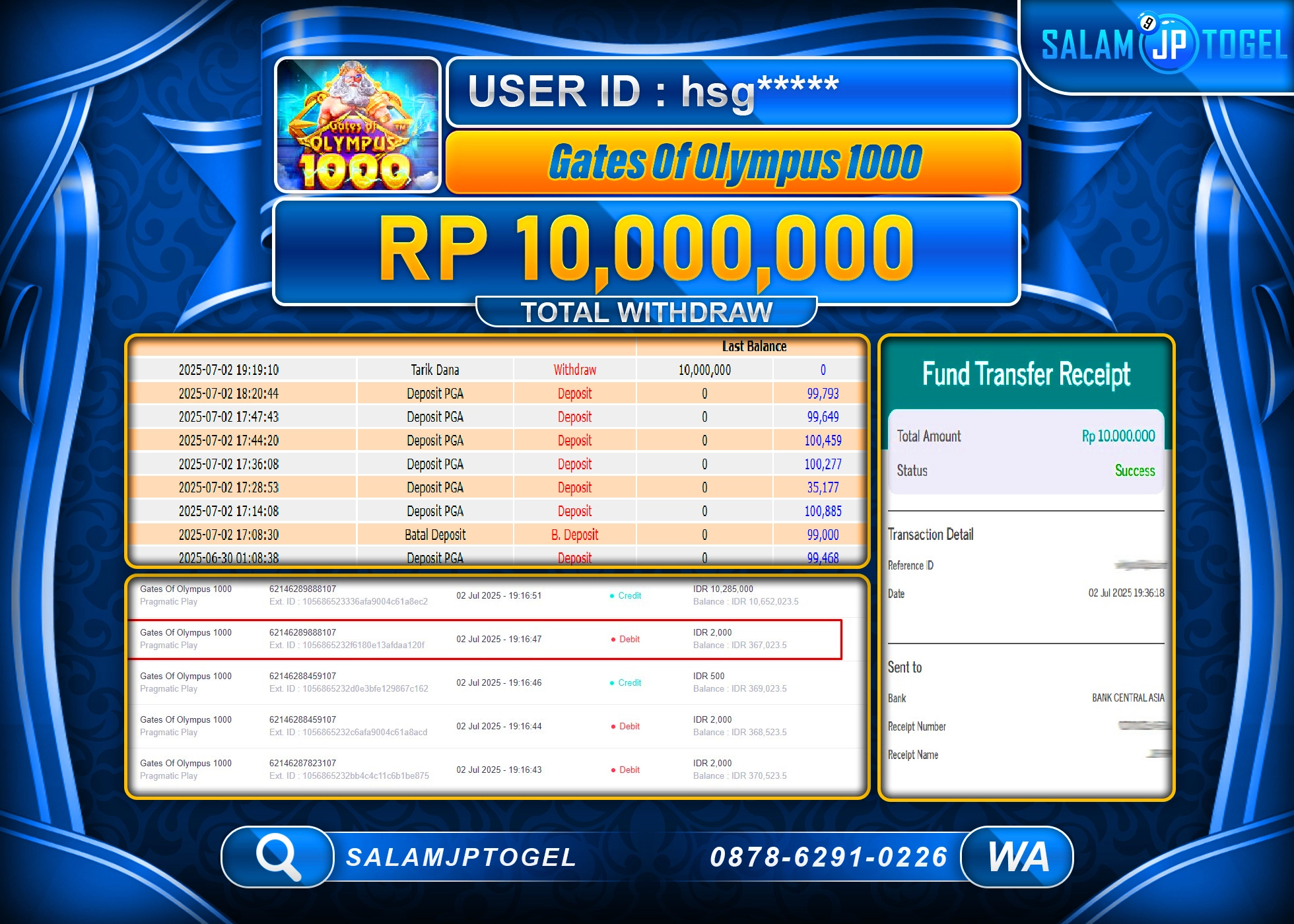 SALAMJPTOGEL MENANG Gates Of Olympus 1000 Rp.10,000,000 LUNAS