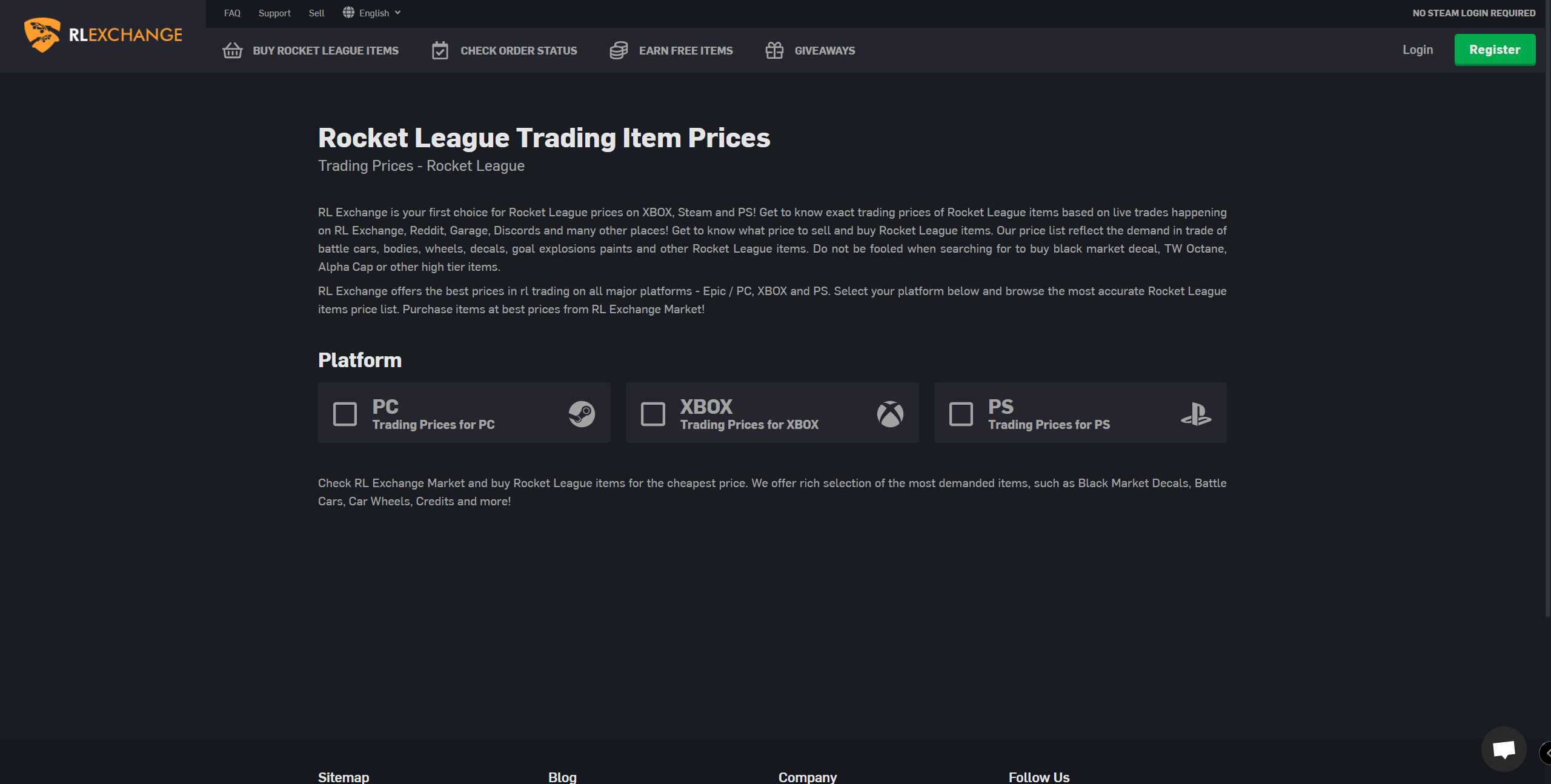 Rocket League Exchange Price List