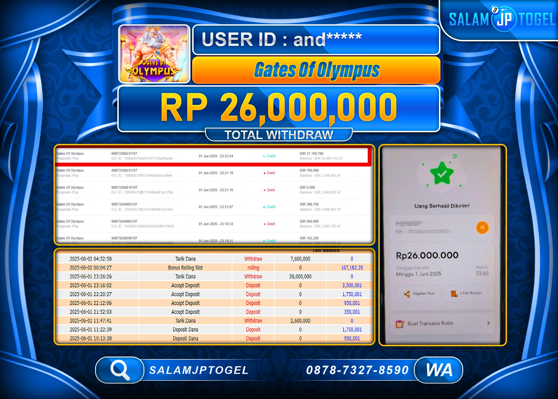 SALAMJPTOGEL MENANG GATES OF OLYMPUS Rp.26,000,000 LUNAS
