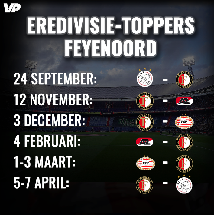 Voor in de agenda dit is het programma van kampioen Feyenoord in 2023/2024