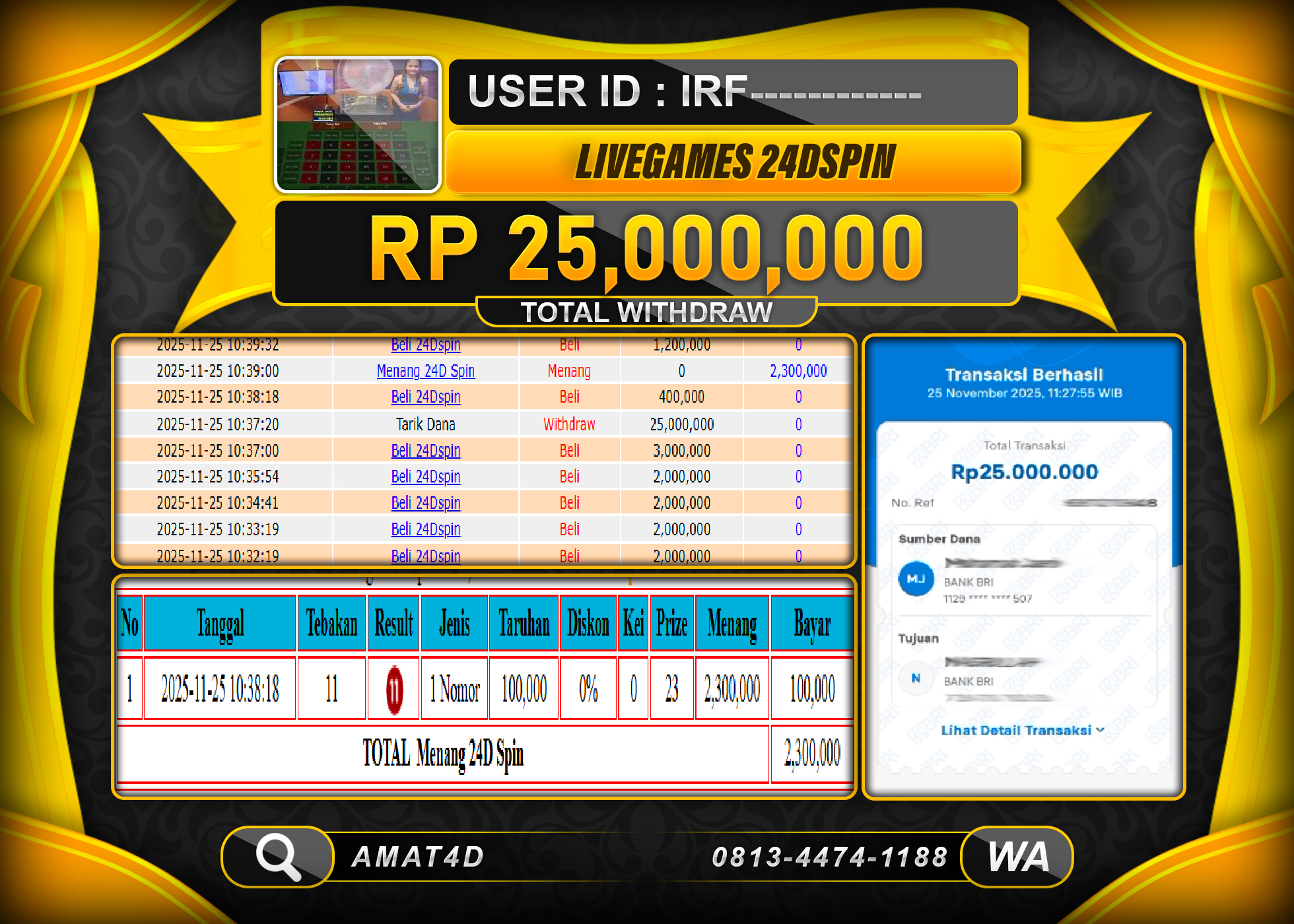 AMAT4D KEMENANGAN DI LIVEGAMES 24D SPIN Rp.25.000.000 BERHASIL TERBAYAR LUNAS