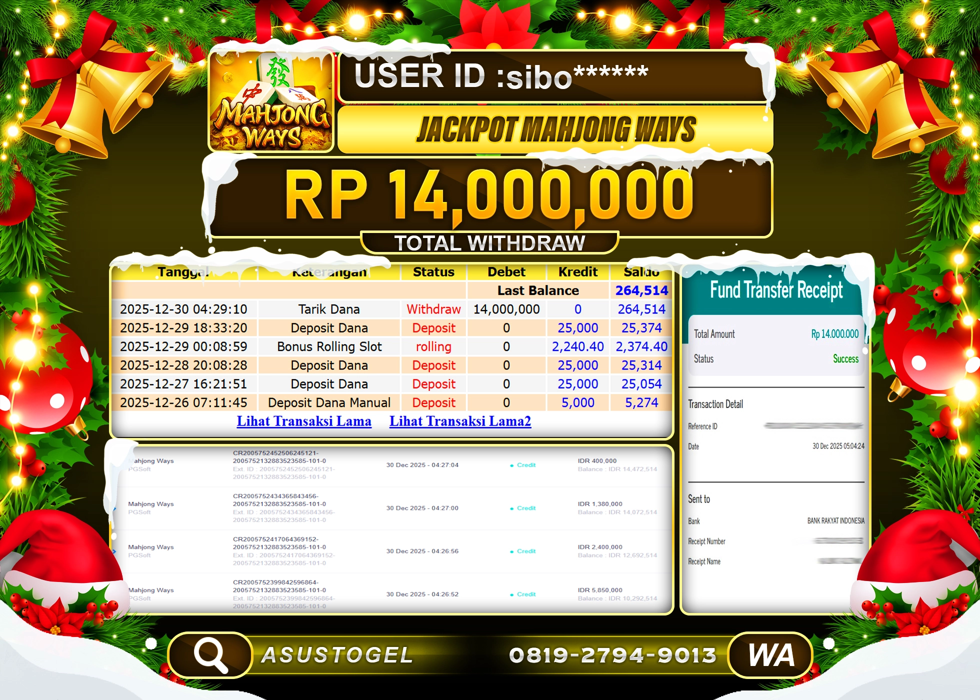 ASUSTOGEL KEMENANGAN DI SLOT MAHJONG WAYS PGSOFT  SEBESAR 14,000,000 - RUPIAH LUNAS