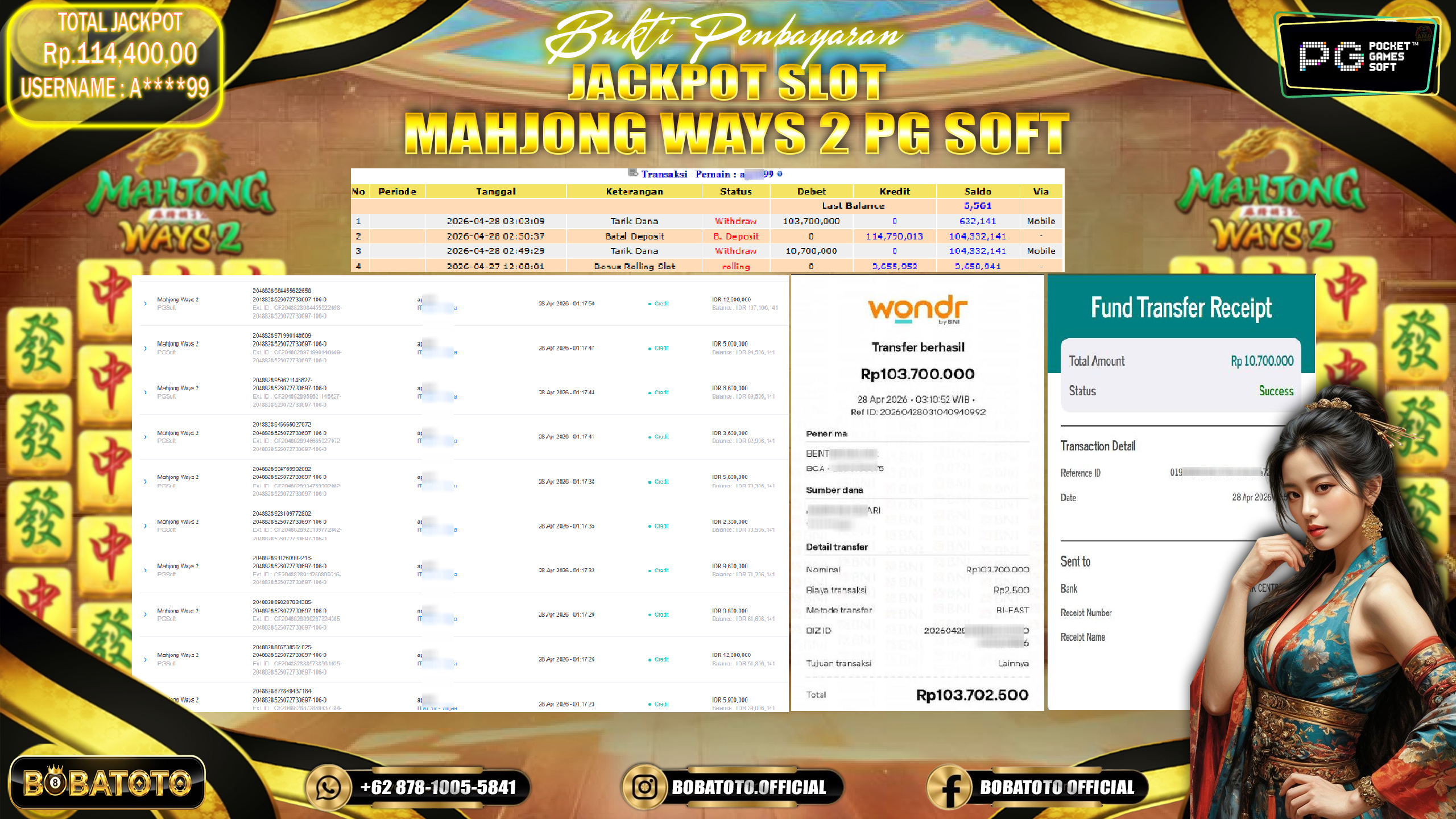 BOBATOTO JACKPOT SLOT MAHJONG WAYS2 PG SOFT  Rp.114,400,000,- LUNAS!!!