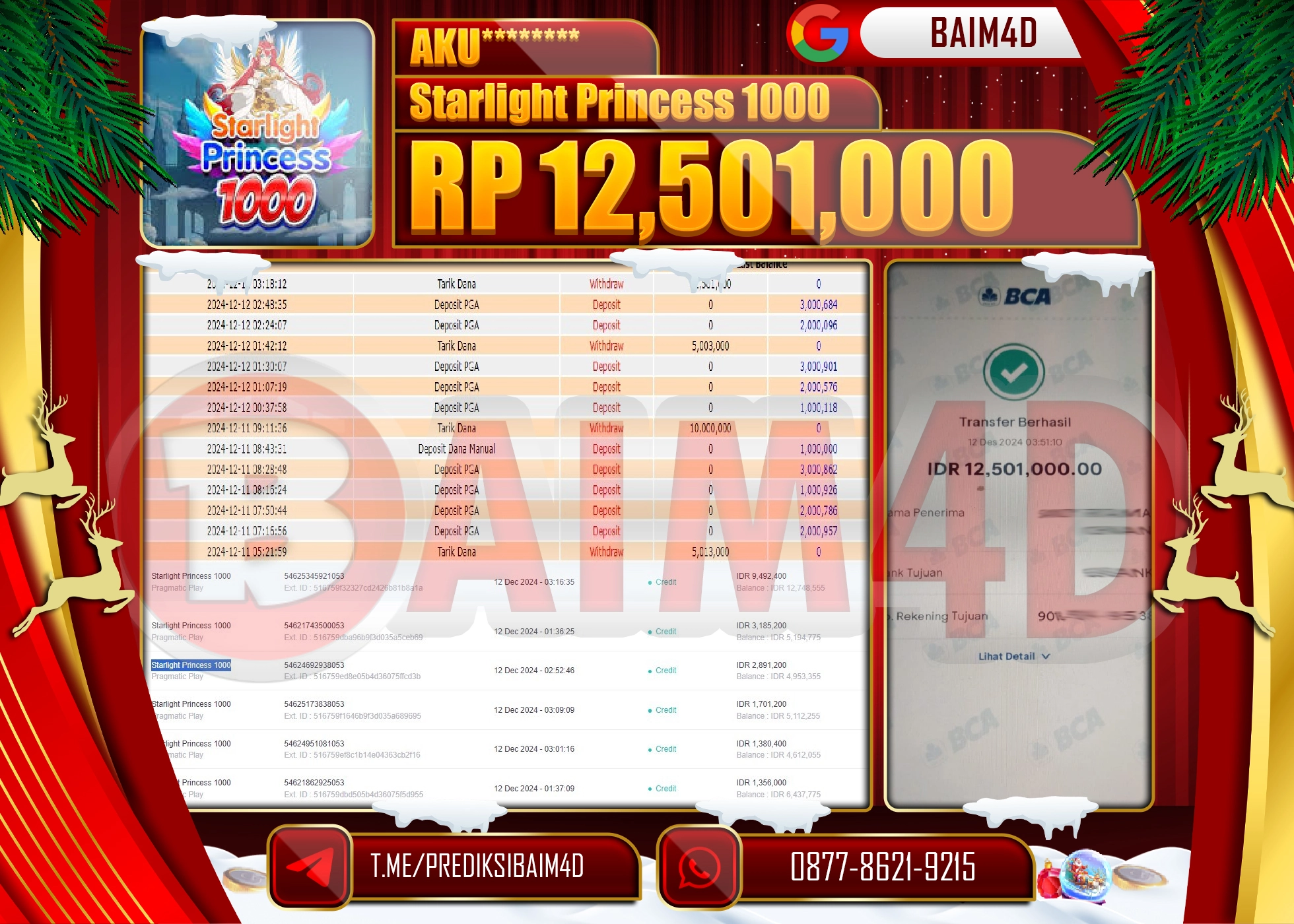 BAIM4D JACKPOT STARLIGHT PRINCESS 1000 Rp.12.501,000.- LUNAS