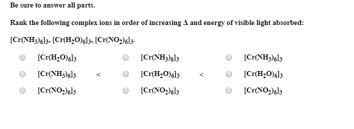 Solved Be sure to answer all parts. Rank the following | Chegg.com