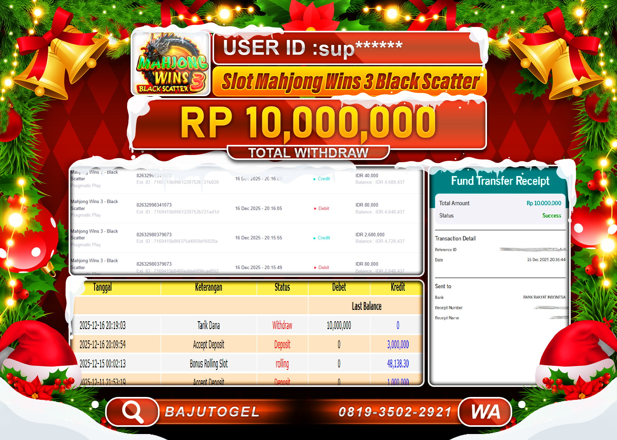 BAJUTOGEL KEMENANGAN DI MAHJONG WINS 3 BLACK SCATTER  Rp.10,000,000 LUNAS